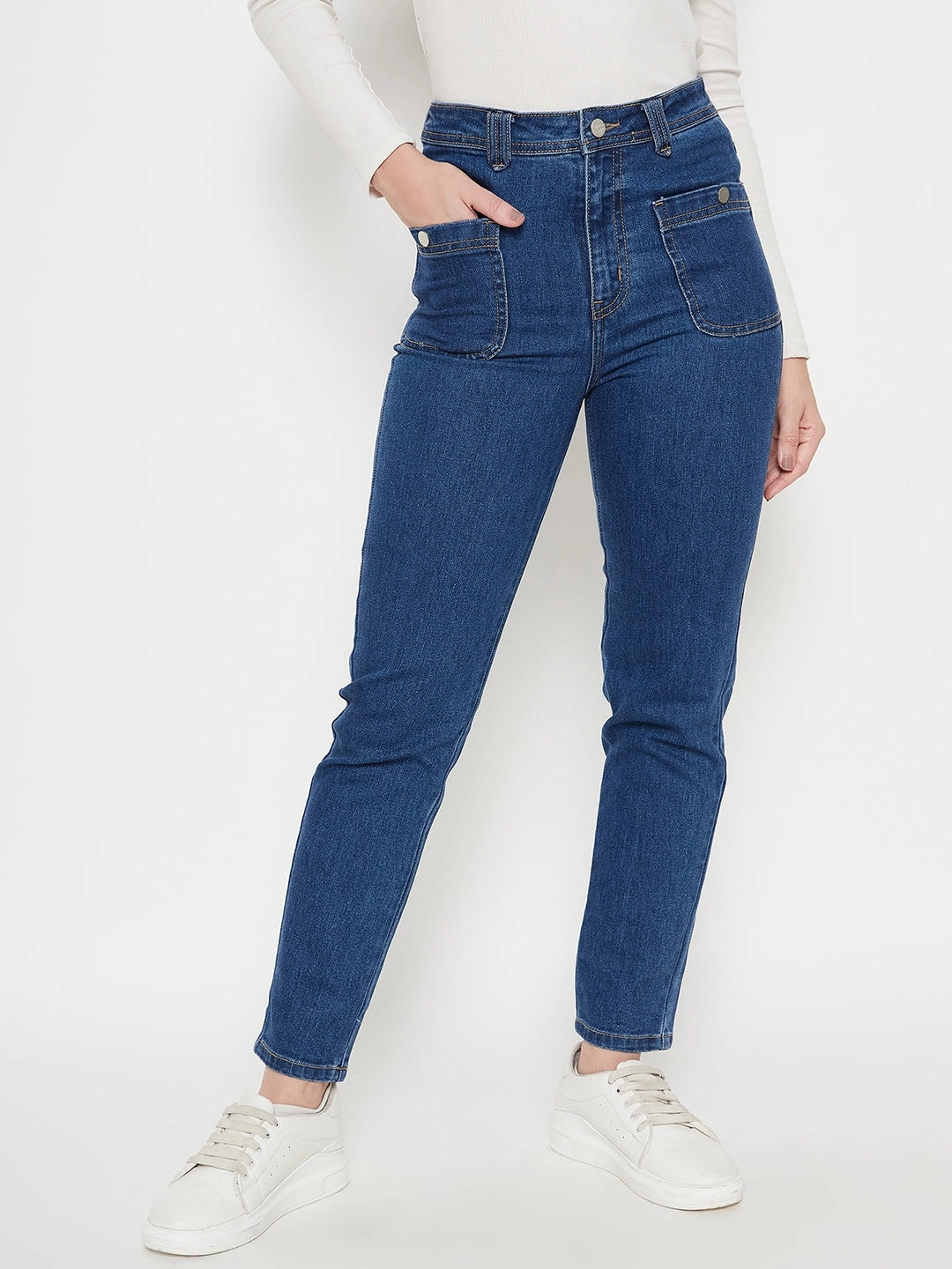 Autumn Days Parent Style UltraSoft Lining Madame Women Solid Dark Blue Jeans