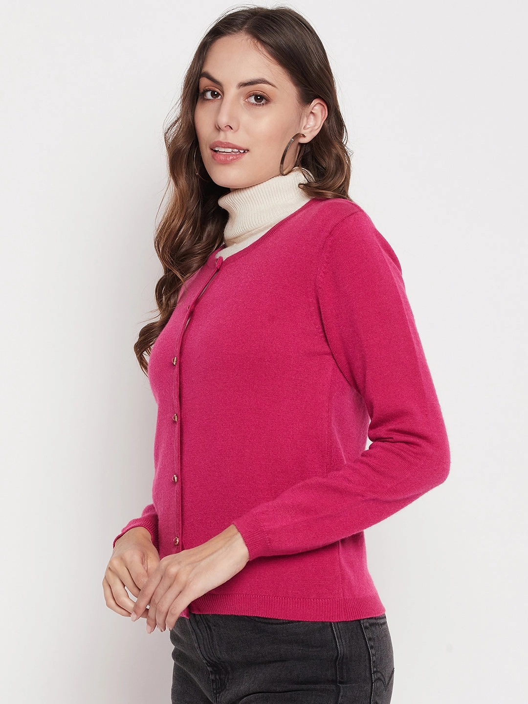 Madame Women Solid Fuschia Cardigans Easy Wear Summer Wardrobe