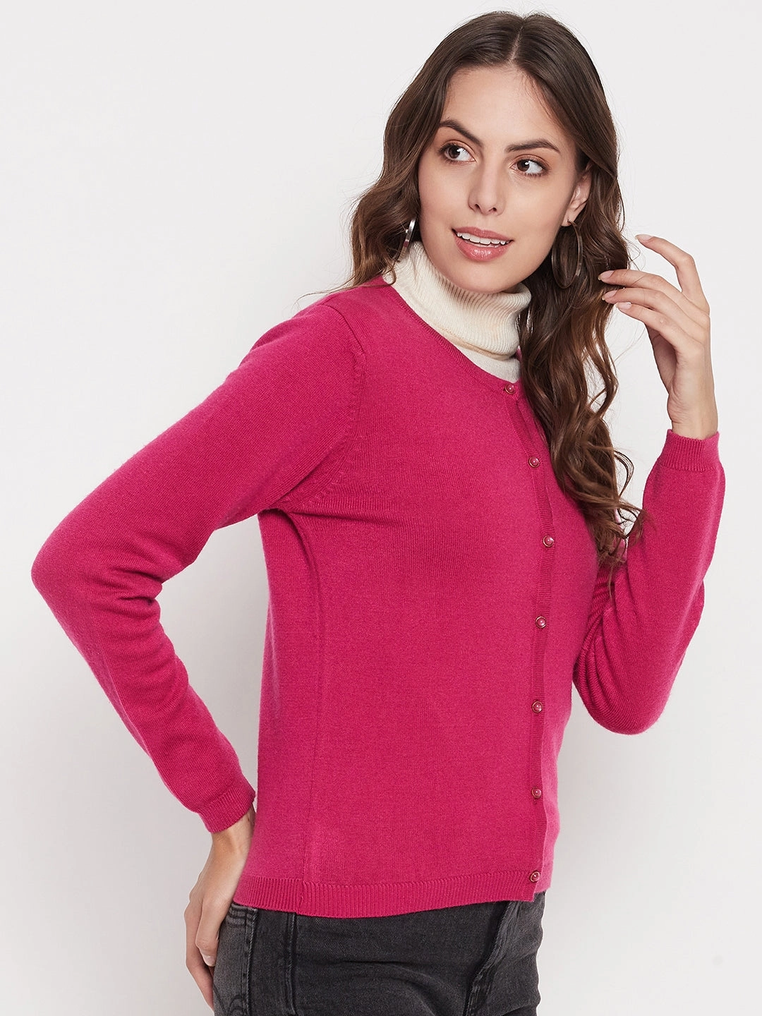 Quick Dry Blend ThermalRegulating Madame Women Solid Fuschia Cardigans