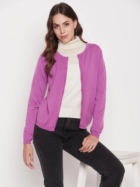 UVProtection Recycled Polyester Material Madame Women Solid Mauve Cardigans