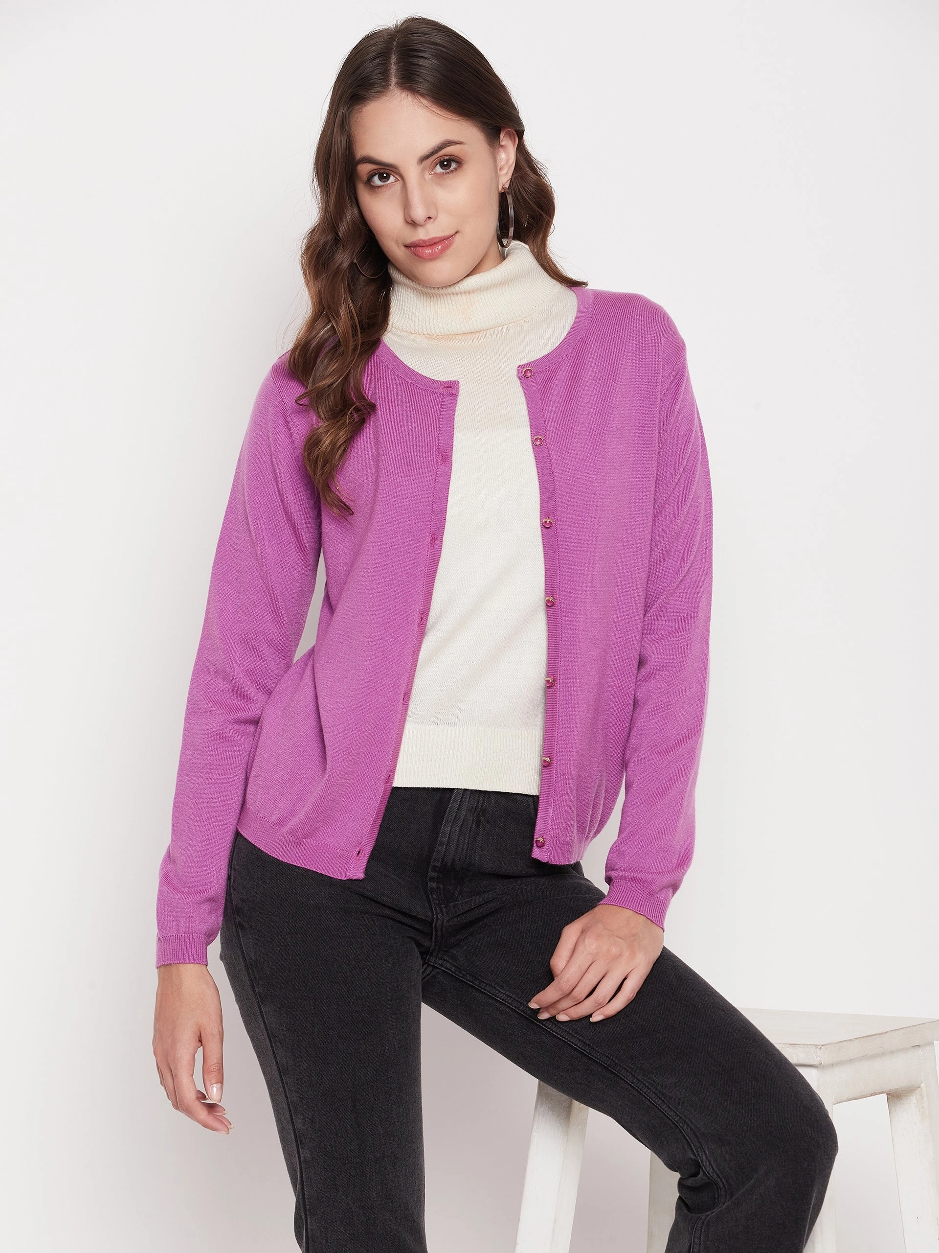 UVProtection Recycled Polyester Material Madame Women Solid Mauve Cardigans