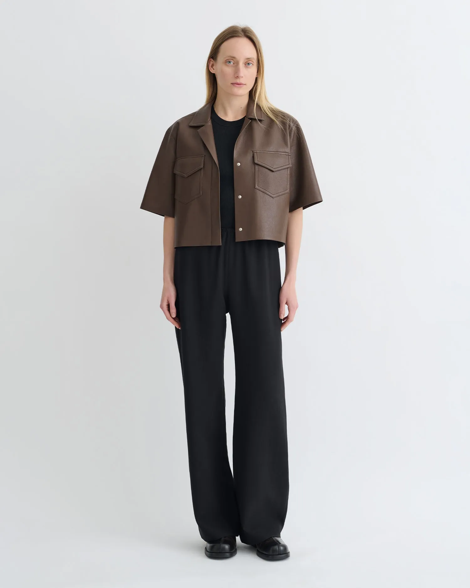 Versatile Layering Maisie - Regenerated Leather Shirt - Chocolate