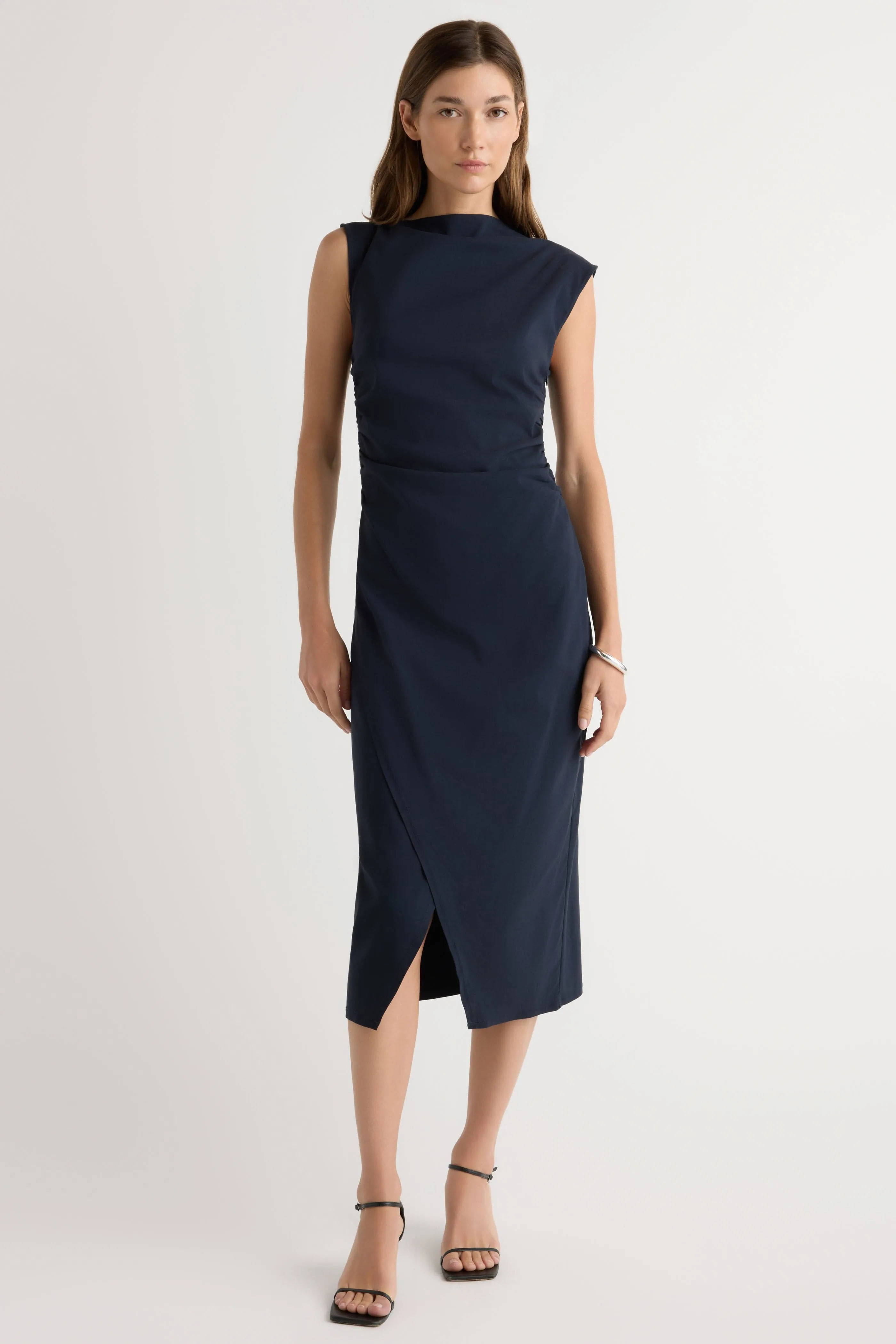 Manon Asymmetric-Neck Ruched Dress Perfect Wear All Time Fit