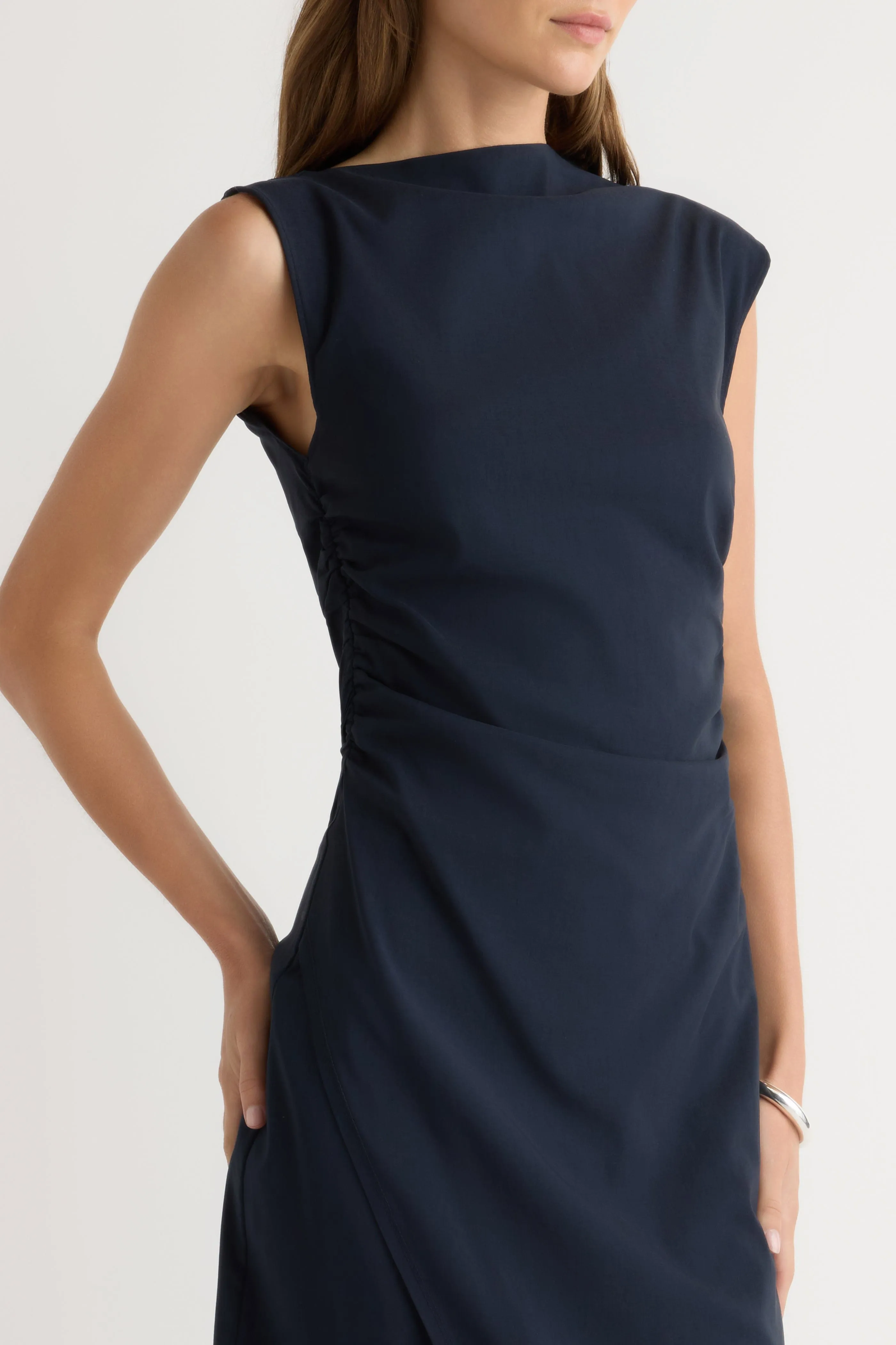 Soft Appearance Manon Asymmetric-Neck Ruched Dress