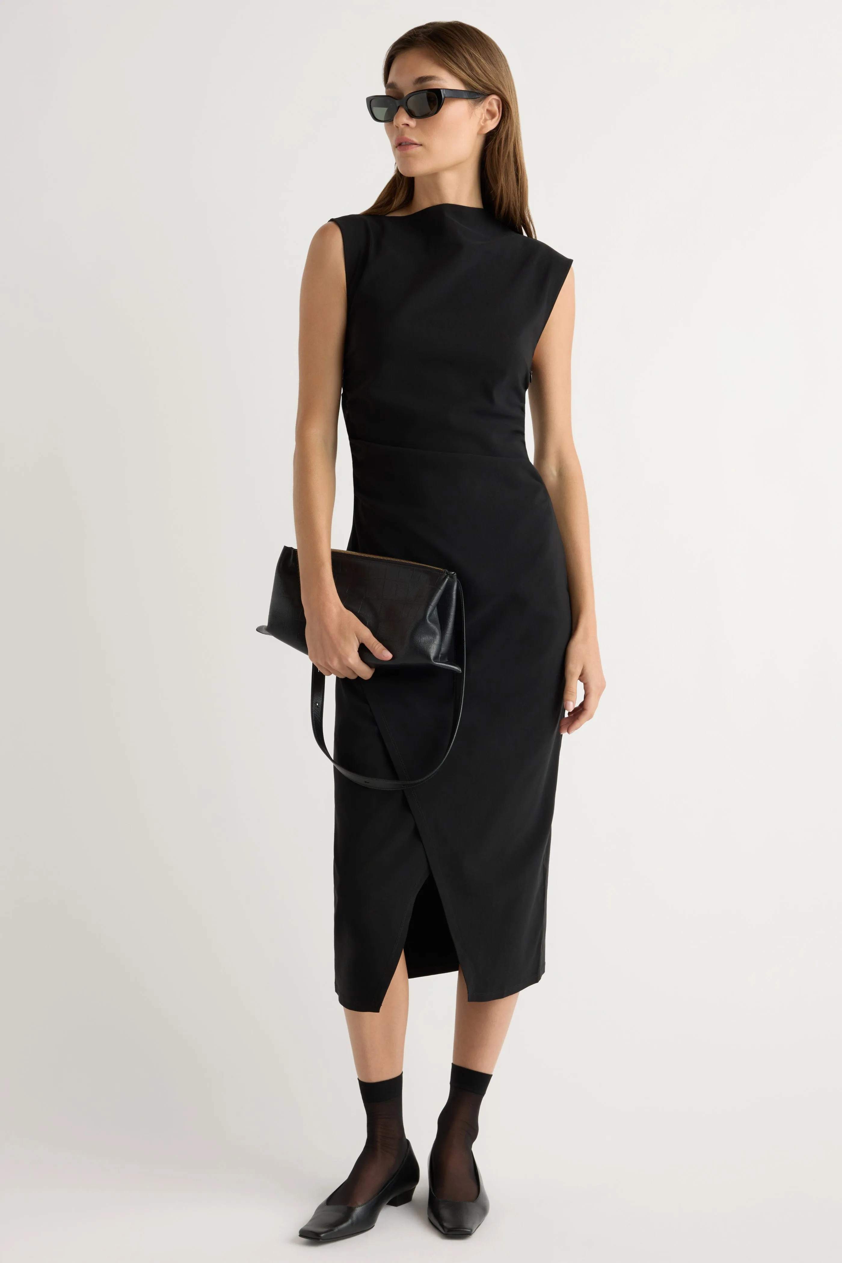 Manon Asymmetric-Neck Ruched Dress Minimal Motion