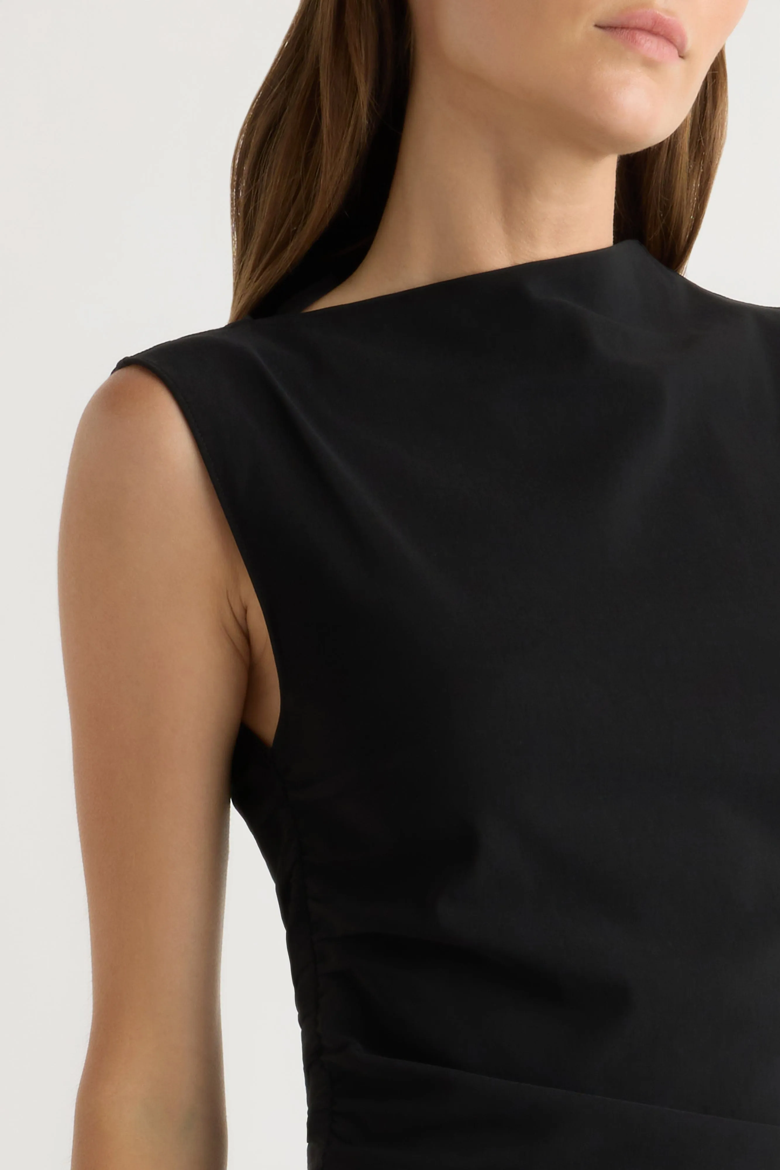 Gender Fluid Flowy Layers Manon Asymmetric-Neck Ruched Dress