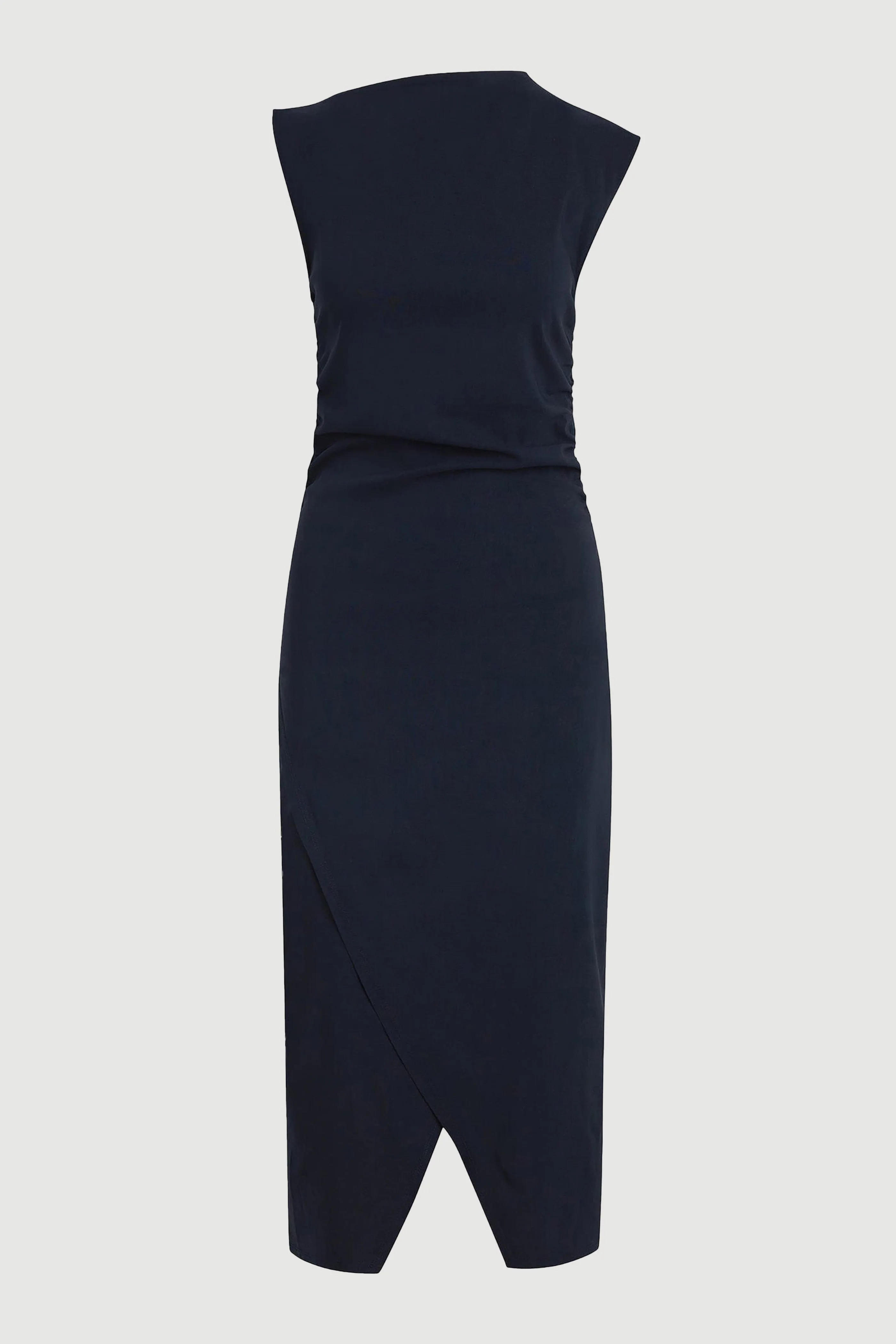 Tonal-Panel Feminine Layers Manon Asymmetric-Neck Ruched Dress (Petite)