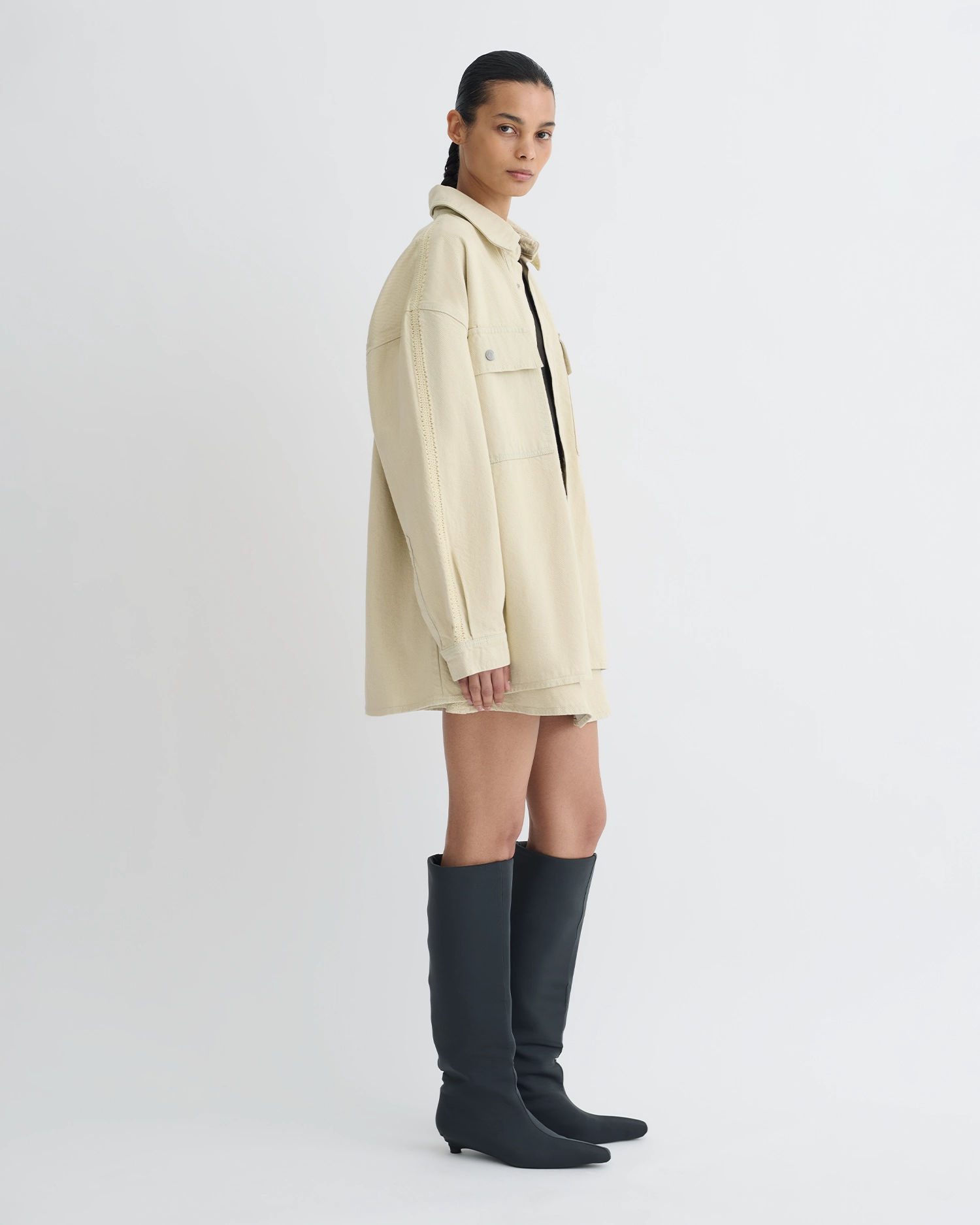 Mariann - Oversized Denim Shirt - Beige Energy Boost down
