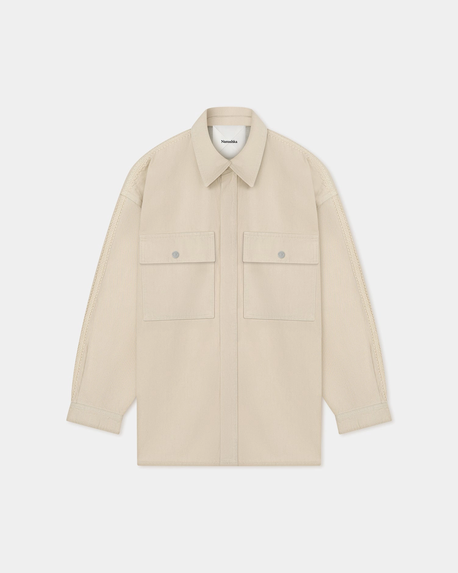 Floral Motifs ShockAbsorbing Padding Mariann - Oversized Denim Shirt - Beige