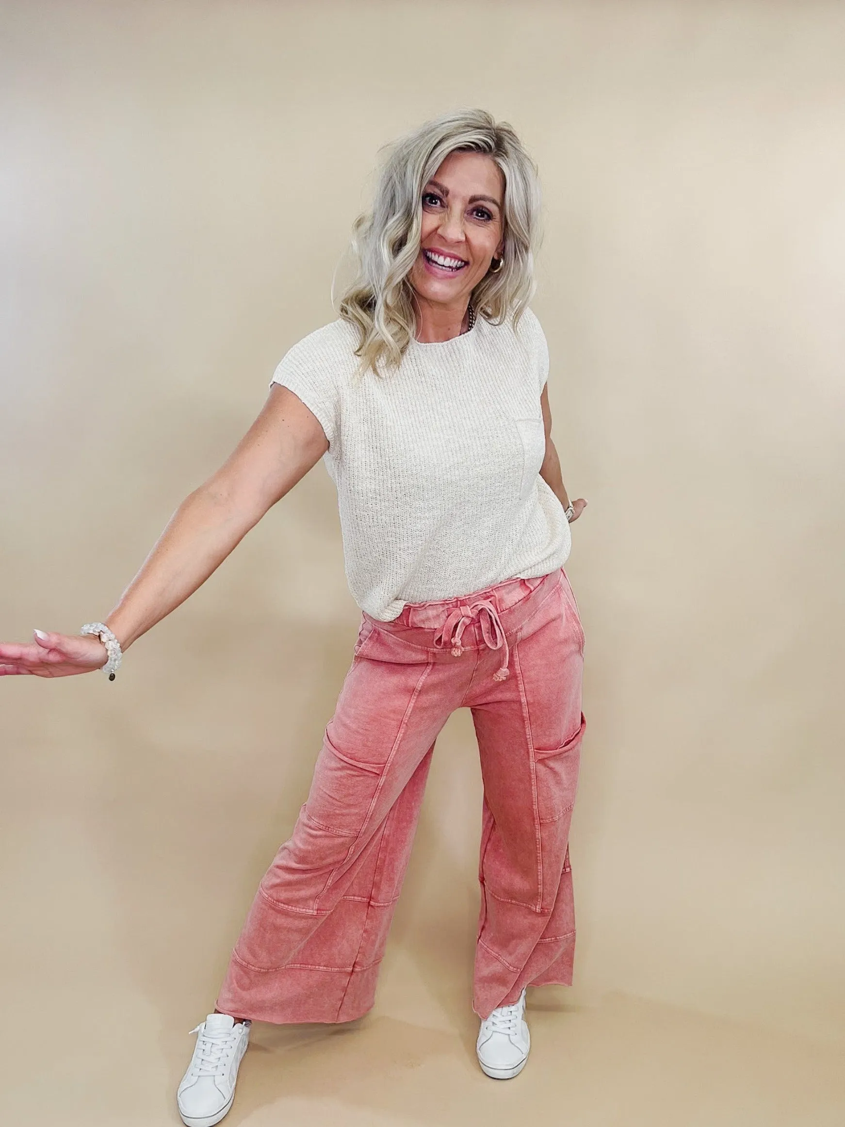 Marlow Mineral Washed Wide Leg Cargo Pant, Mauve