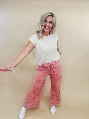 Marlow Mineral Washed Wide Leg Cargo Pant, Mauve