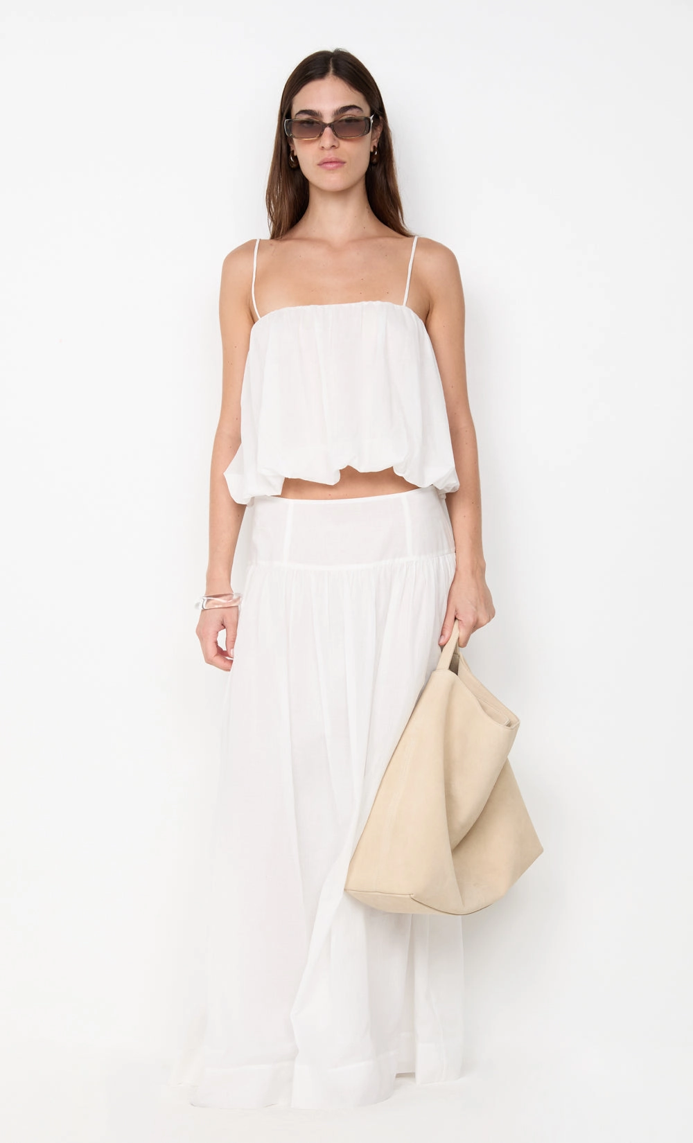 MARLOWE BUBBLE CAMI - WHITE Flap-Detail Breathable Material