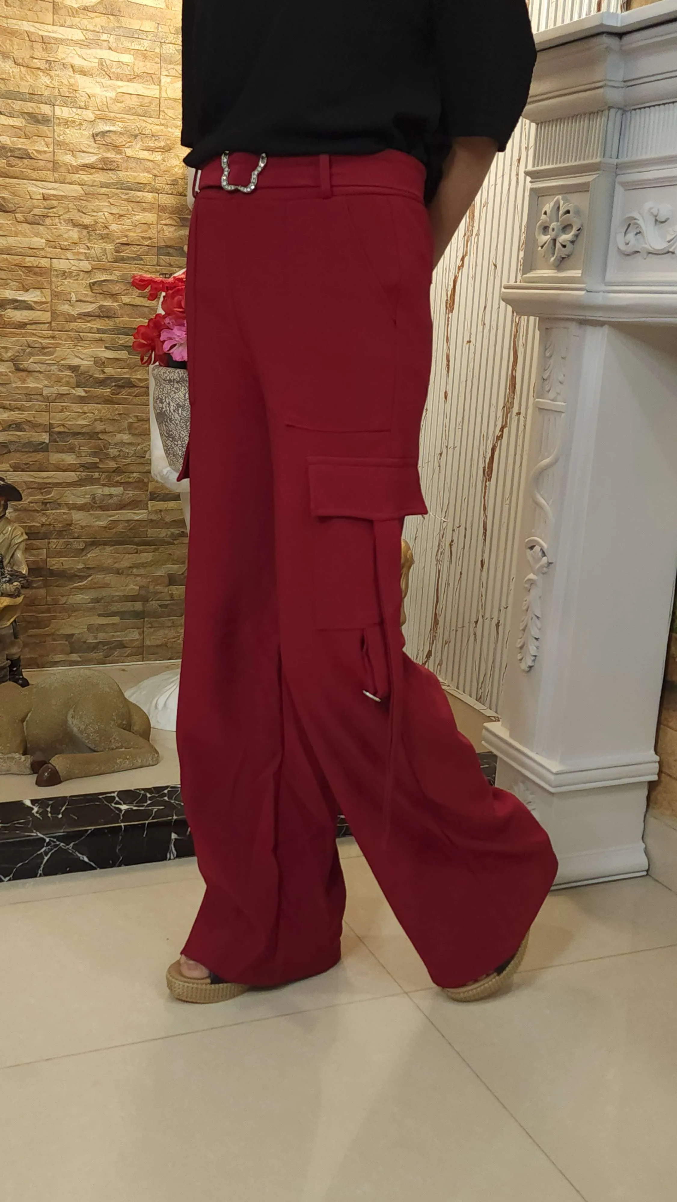 Maroon Wide Leg Cargo