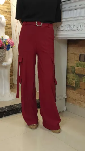 Maroon Wide Leg Cargo