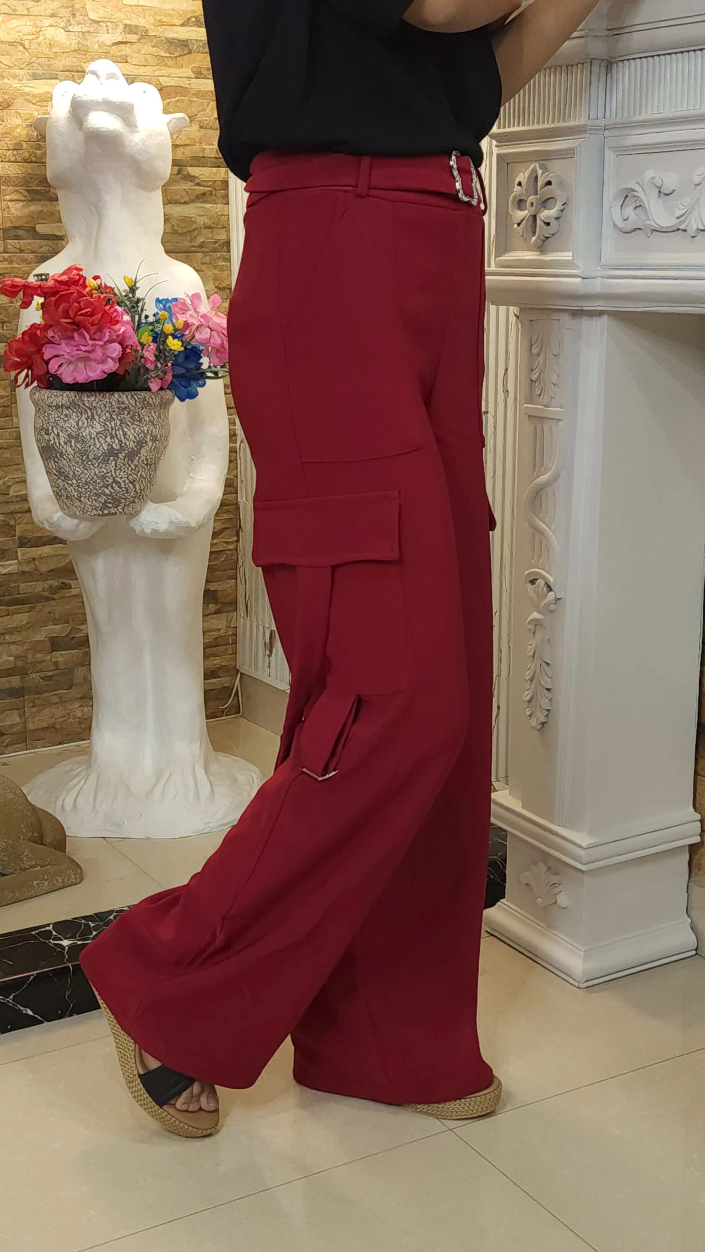 Maroon Wide Leg Cargo