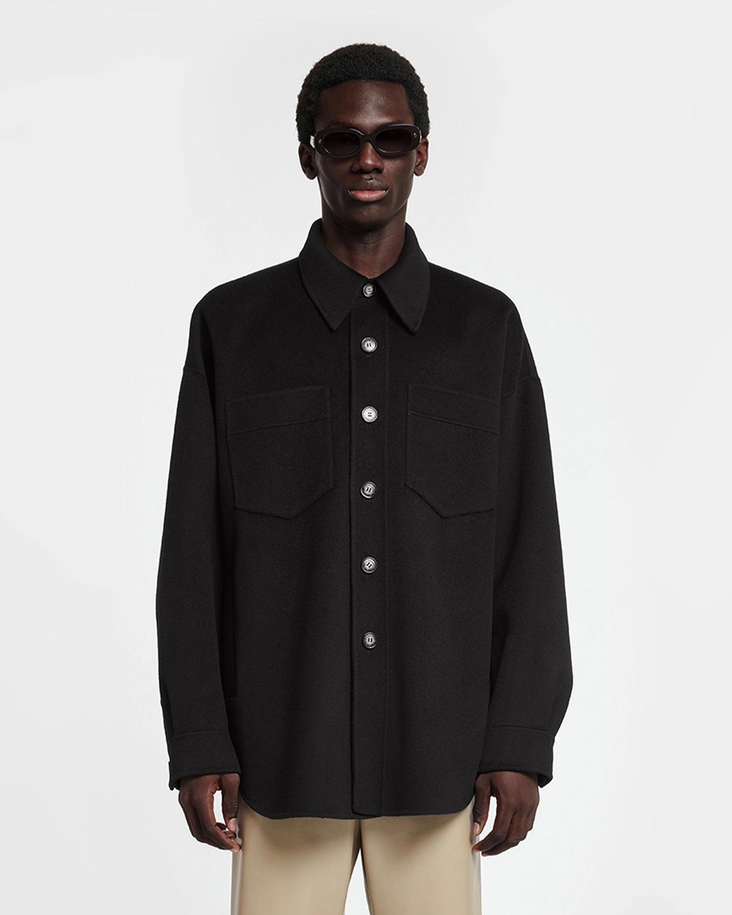 Martin - Double Wool And Silk Blend Overshirt - Black anti - static lovely