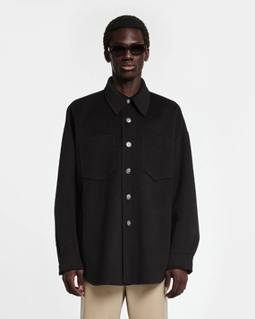 Martin - Double Wool And Silk Blend Overshirt - Black anti - static lovely