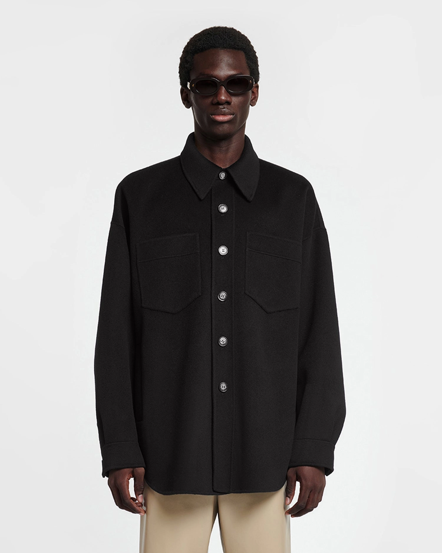 Plain kids' clothes slim Martin - Double Wool And Silk Blend Overshirt - Black