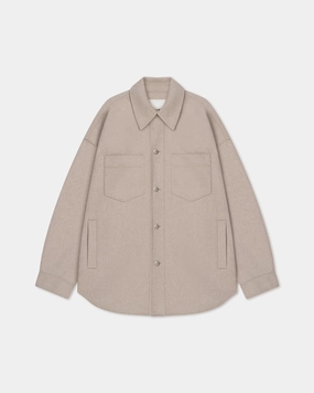 Martin - Double Wool Overshirt - Stone FullZipClosure