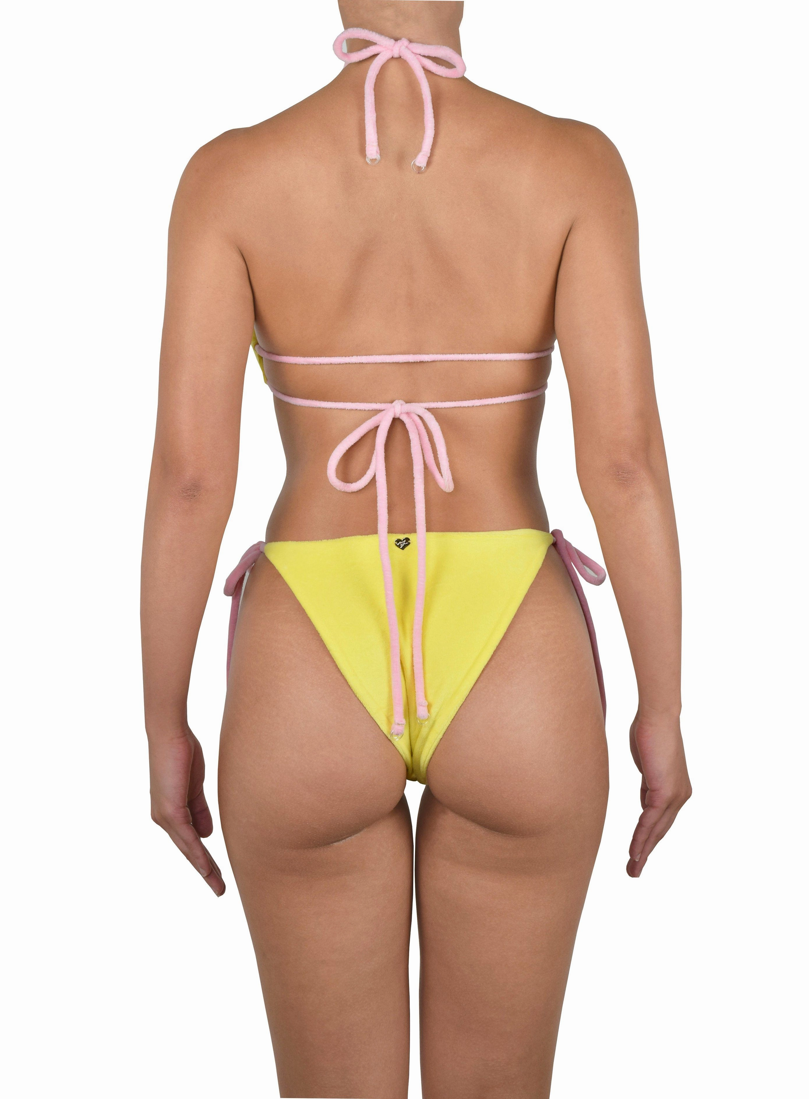 Multi Pocket Functional Design Ribbed Hem MARTINI TERRY BIKINI TOP | LEMON