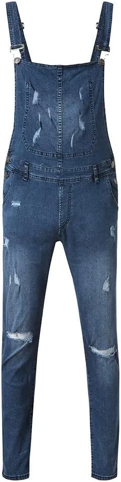 Maryia Mens Denim Bib Overalls Casual Distressed Relaxed Fit Jumpsuit Jeans