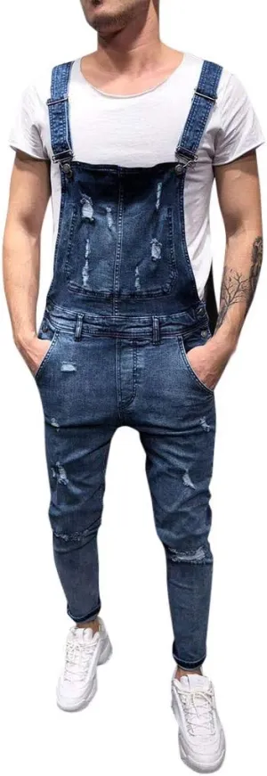 Maryia Mens Denim Bib Overalls Casual Distressed Relaxed Fit Jumpsuit Jeans