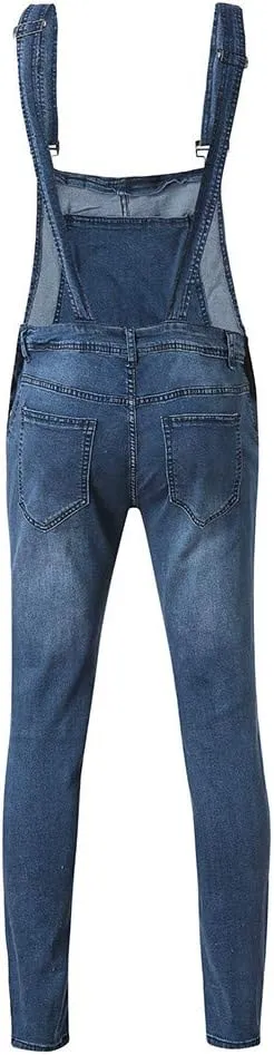 Maryia Mens Denim Bib Overalls Casual Distressed Relaxed Fit Jumpsuit Jeans