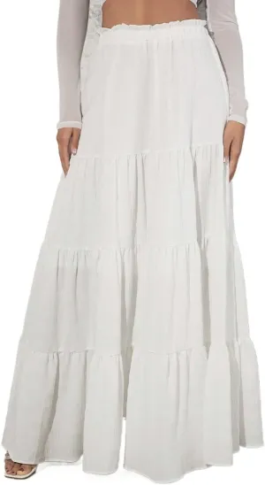 MATEKA Women's Ruffled Hem Skirt Summer Beach Skirt for Women