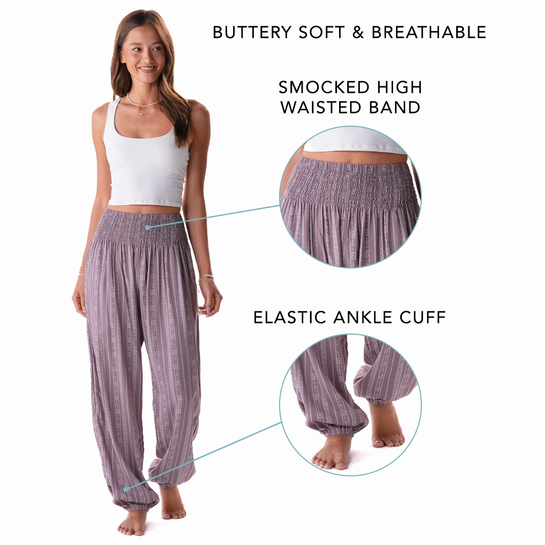 Mauve Tribal Stripe Harem Pants BreathableMaterial Comfort Style