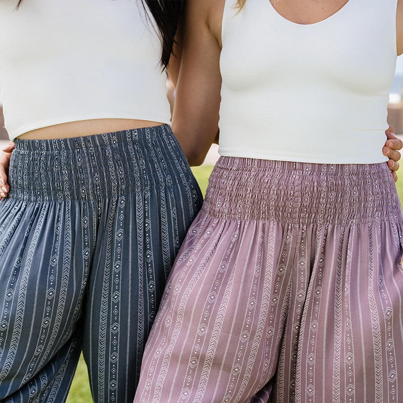 All Day Comfort Mauve Tribal Stripe Harem Pants