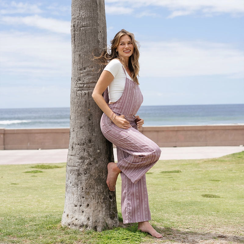Nature Inspired Dressy Glow Mauve Tribal Stripe Rayon Nomad Jumpsuit