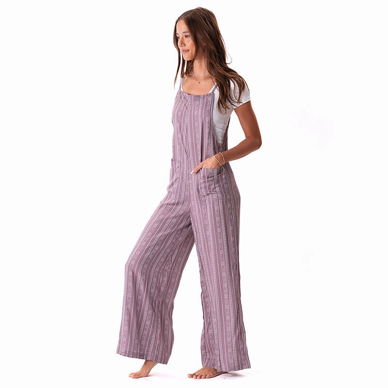 Embroidered Fabric Mauve Tribal Stripe Rayon Nomad Jumpsuit