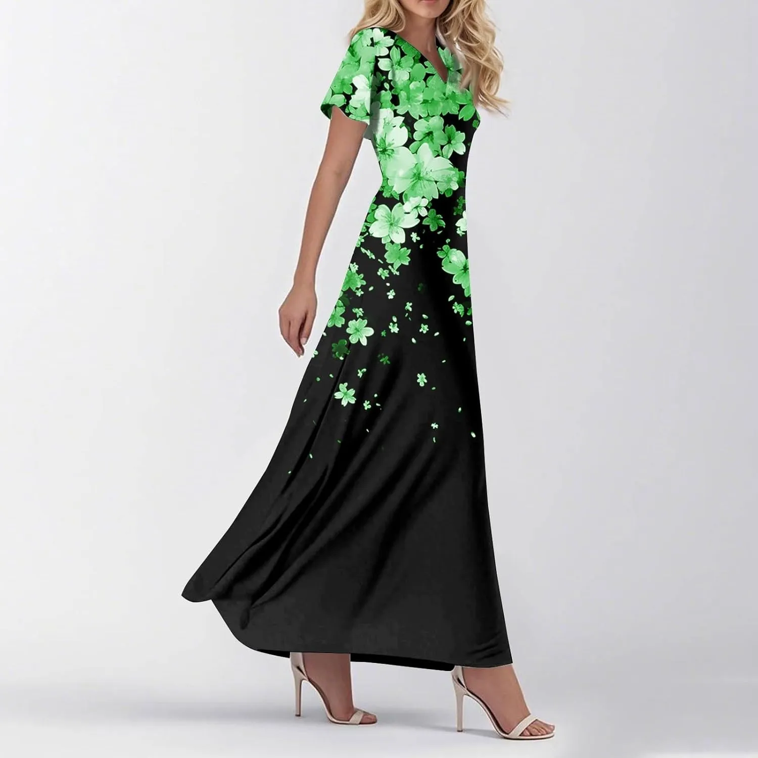 Maxi Dresses for Womem 2025 V Neck Boho Flowy Butterfly Sleeve Sundress High Waist Summer Floral Vacation Dress