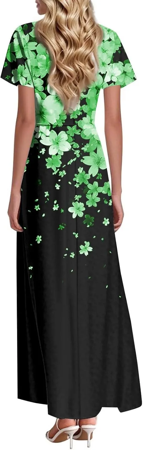 Maxi Dresses for Womem 2025 V Neck Boho Flowy Butterfly Sleeve Sundress High Waist Summer Floral Vacation Dress