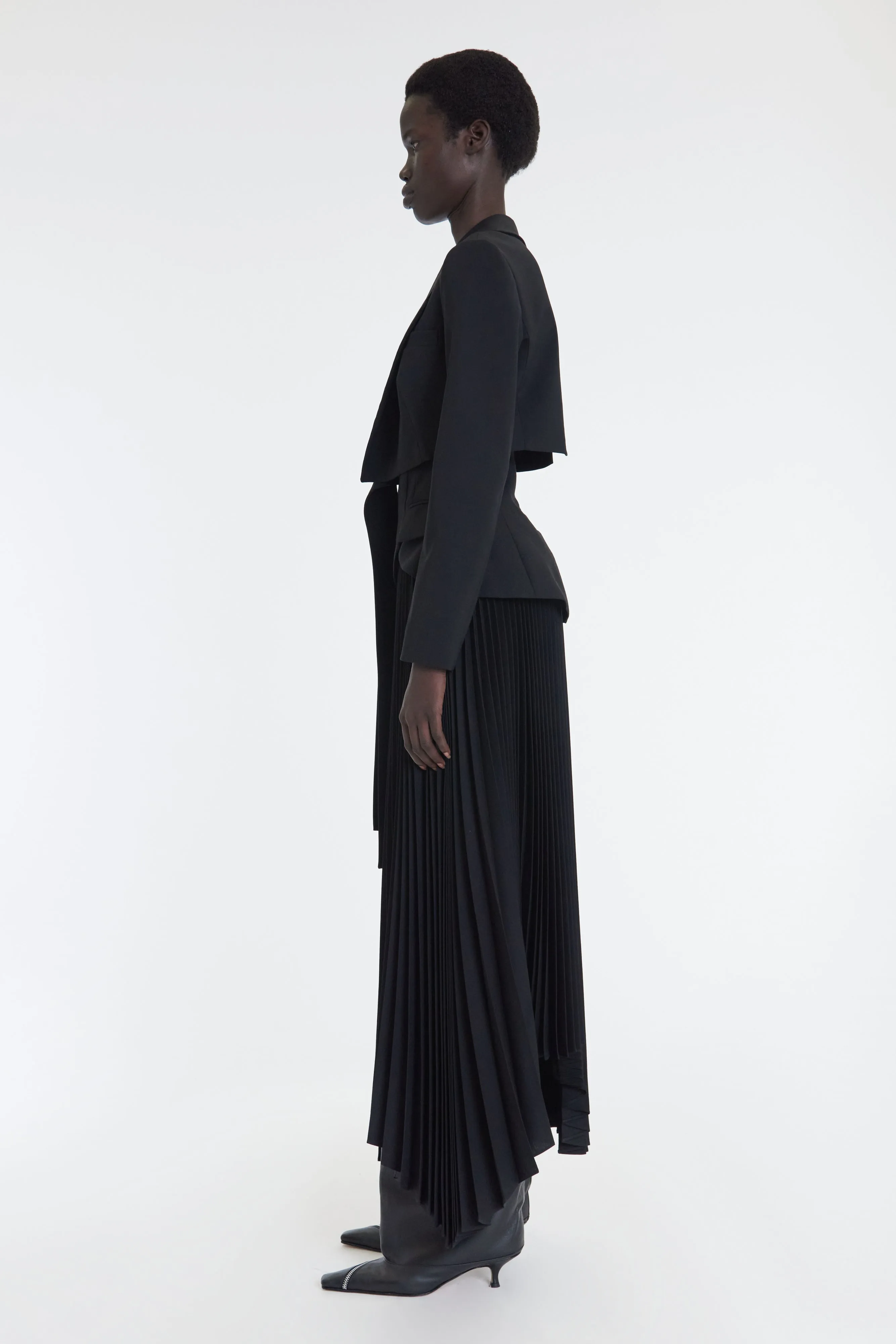 Casual Style Maxi Pleated Asymmetric Skirt With Basque Detail Black