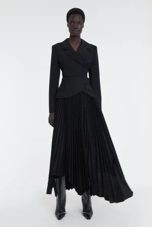 Maxi Pleated Asymmetric Skirt With Basque Detail Black Collector??s Item