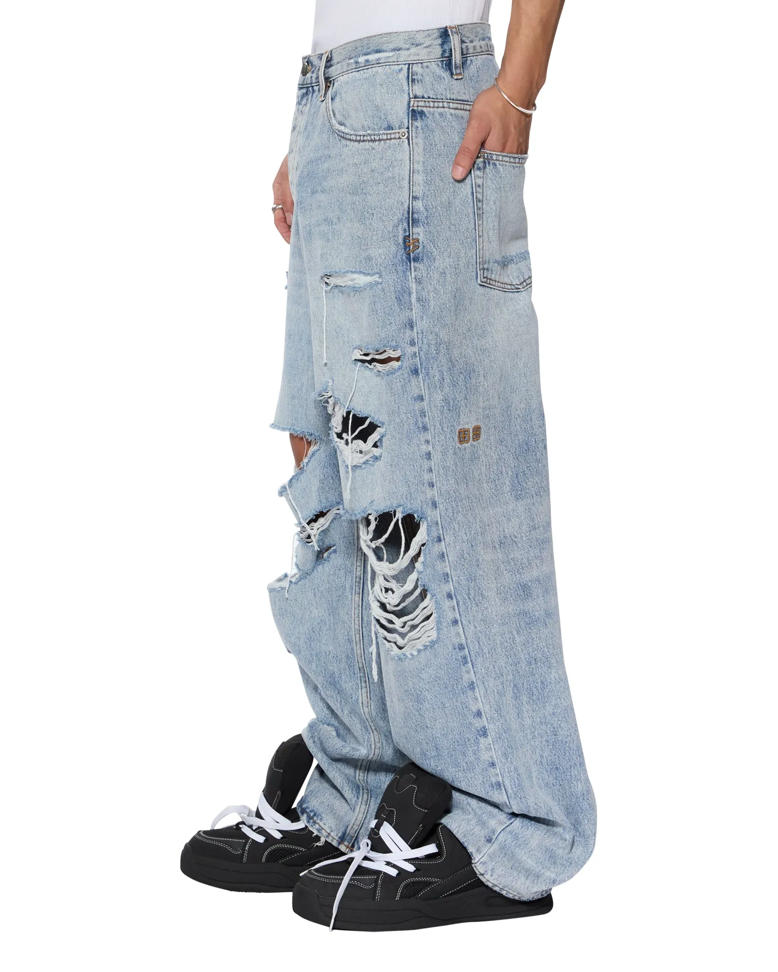 MAXX BUNKER BLUE TRASHED Reinforced Stitching Details