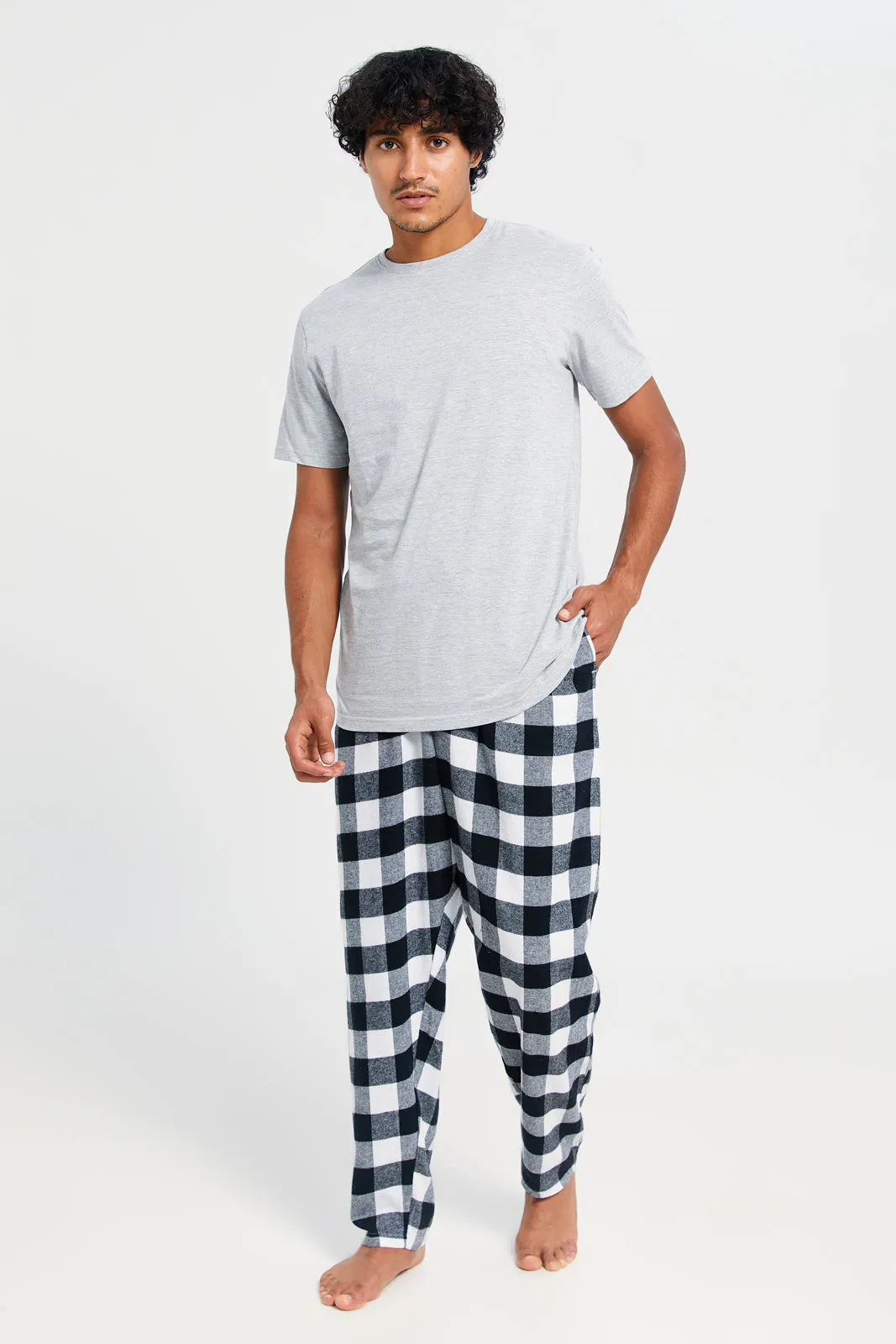 Men Black And White Checkered Pyjama Bottom