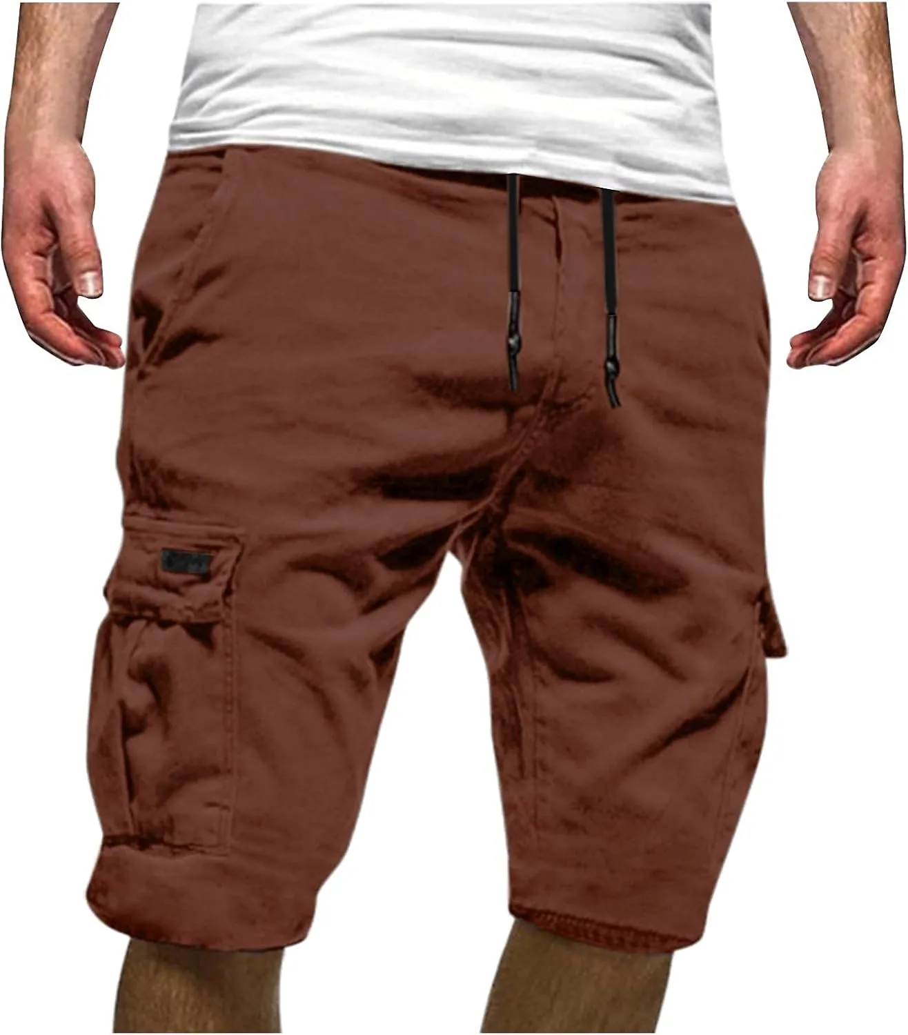 Men Cargo Shorts Elastic Waist Drawstring Athletic Shorts Casual Lightweight Summer Shorts Loose Fit Hiking Shorts