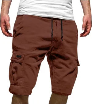 Men Cargo Shorts Elastic Waist Drawstring Athletic Shorts Casual Lightweight Summer Shorts Loose Fit Hiking Shorts