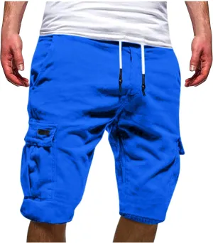 Men Cargo Shorts Elastic Waist Drawstring Athletic Shorts Casual Lightweight Summer Shorts Loose Fit Hiking Shorts