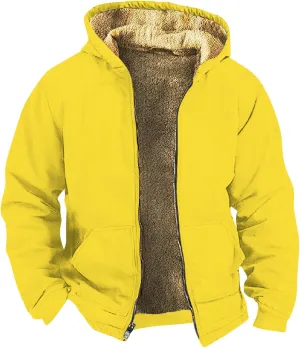 Men Coats Winter With Hood Fleece Lined Zipper Coat Thick Oversized Graphic Sport Jacket