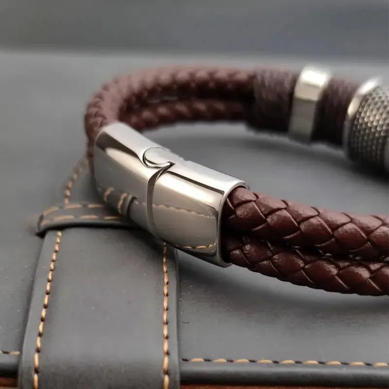 Men Minimalist Leather Bracelet -  Cross & Crown