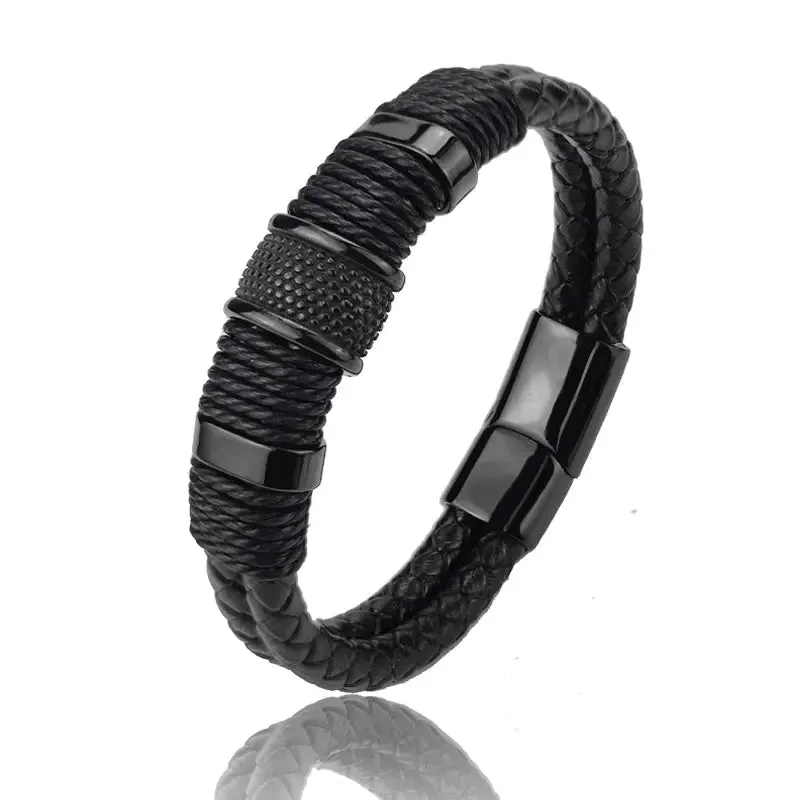 Men Minimalist Leather Bracelet -  Cross & Crown