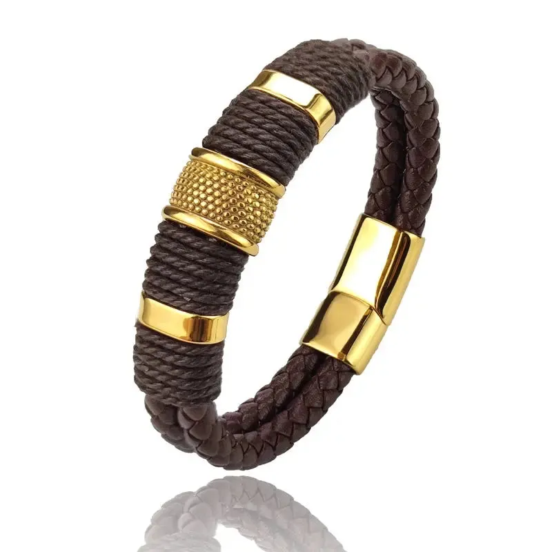 Men Minimalist Leather Bracelet -  Cross & Crown