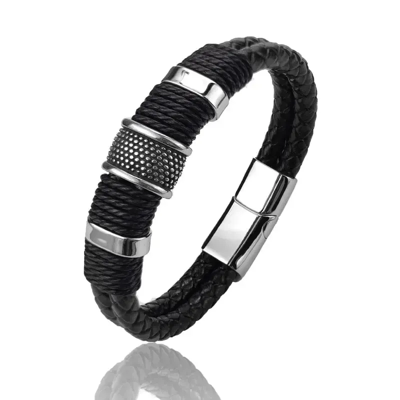 Men Minimalist Leather Bracelet -  Cross & Crown