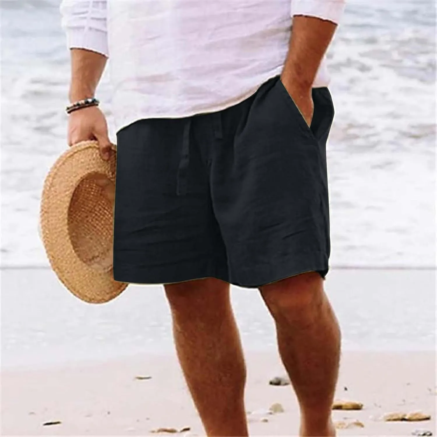 Mens 4XL Linen Summer Beach Shorts Beach Shorts Casual Cotton Linen Shorts Mens 4XL Linen Summer Beach Shorts Mens