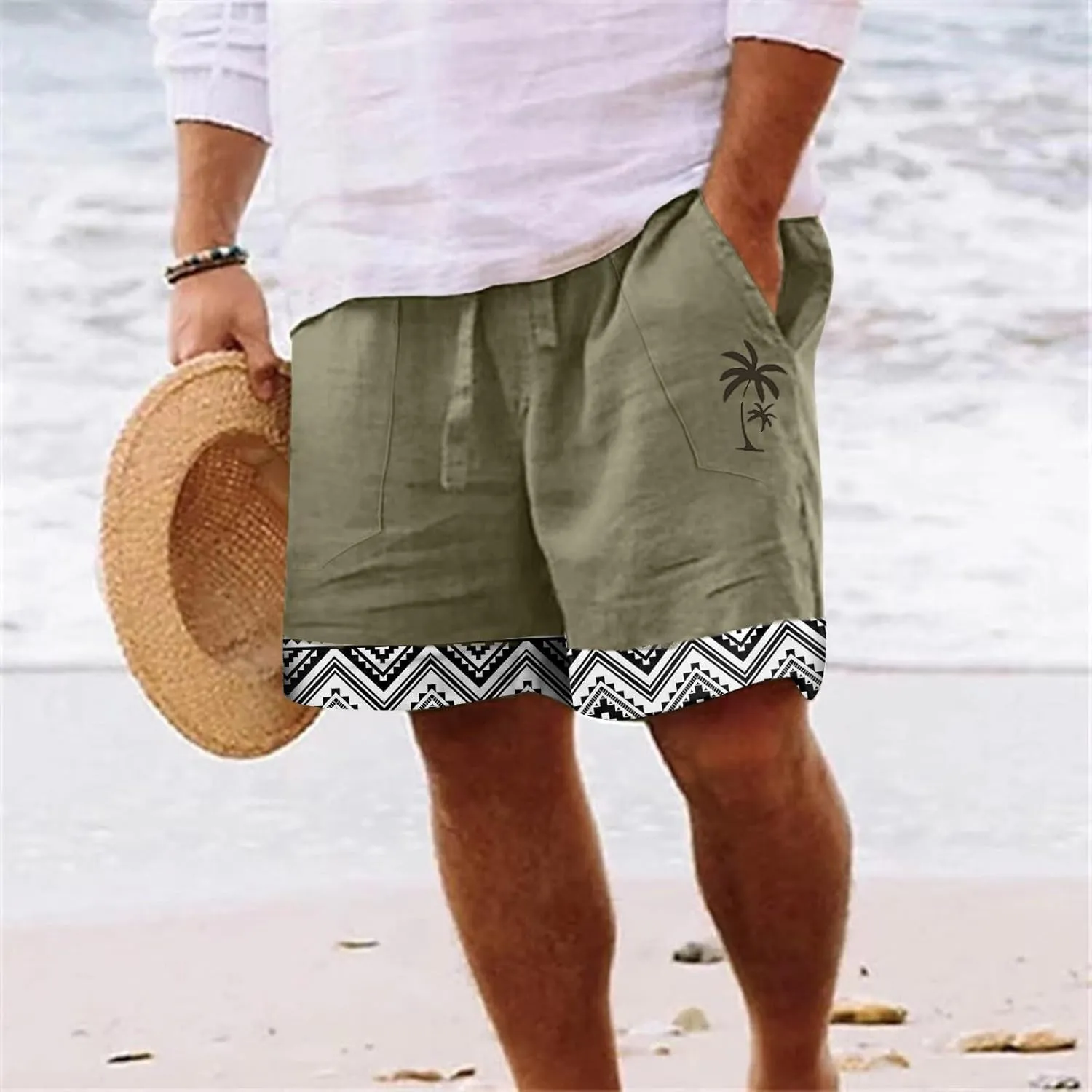 Mens 4XL Linen Summer Beach Shorts Beach Shorts Casual Cotton Linen Shorts Mens 4XL Linen Summer Beach Shorts Mens