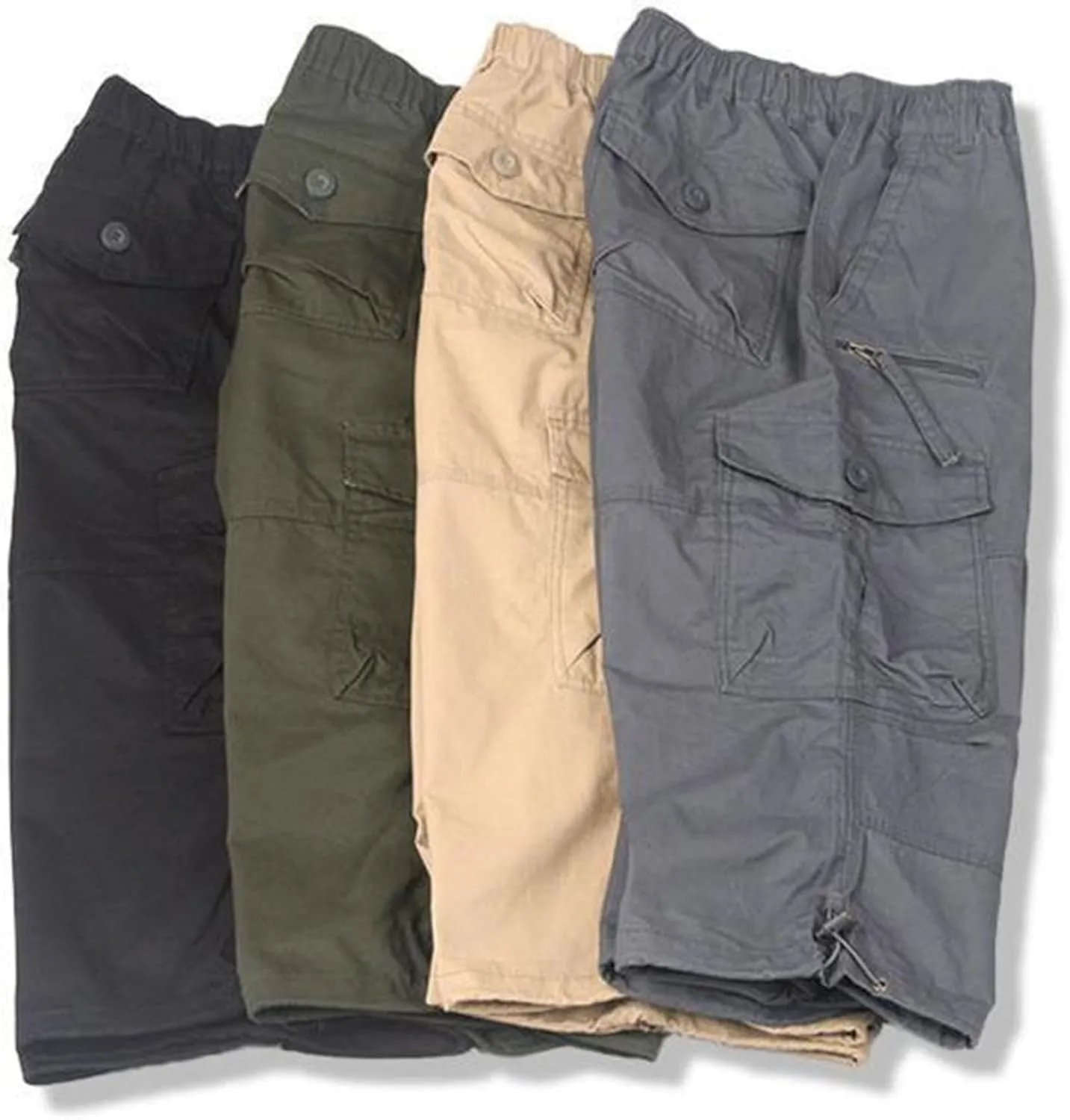 Men's Capri Long Elastic Cargo Shorts Relaxed Fit Below Knee Pants Relaxed Fit Work Pants Big and Tall