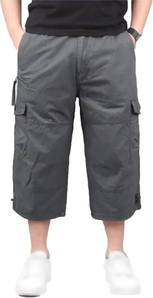Men's Capri Long Elastic Cargo Shorts Relaxed Fit Below Knee Pants Relaxed Fit Work Pants Big and Tall